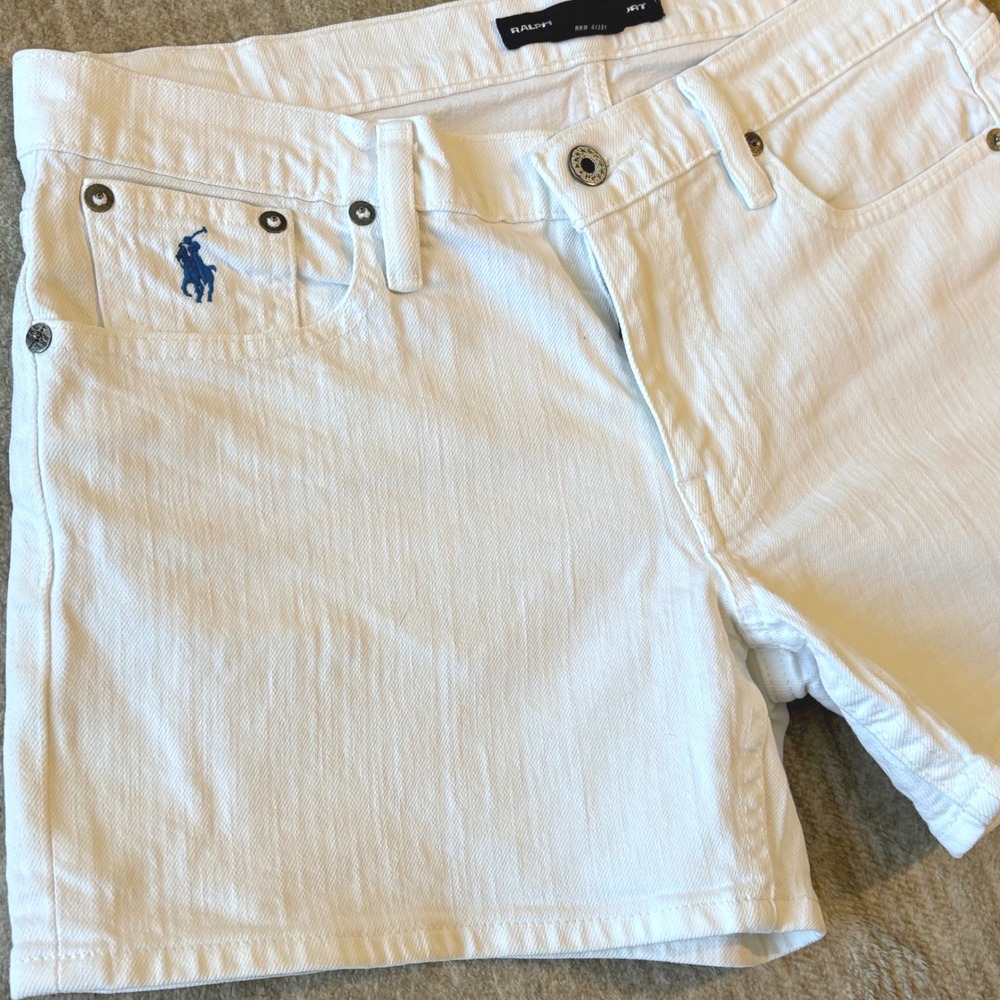 Ralph Lauren Sport White Denim Shorts Womens 29 Stretch Pony Logo Preppy Y2K - Picture 3 of 11
